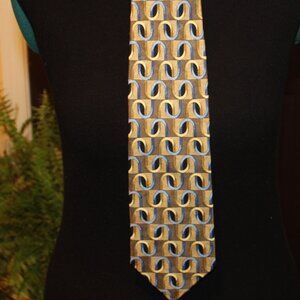 Vintage Ermenegildo Zegna Tie-Disegno Esclusiva Silk Blu Gold Geometric NeckWear